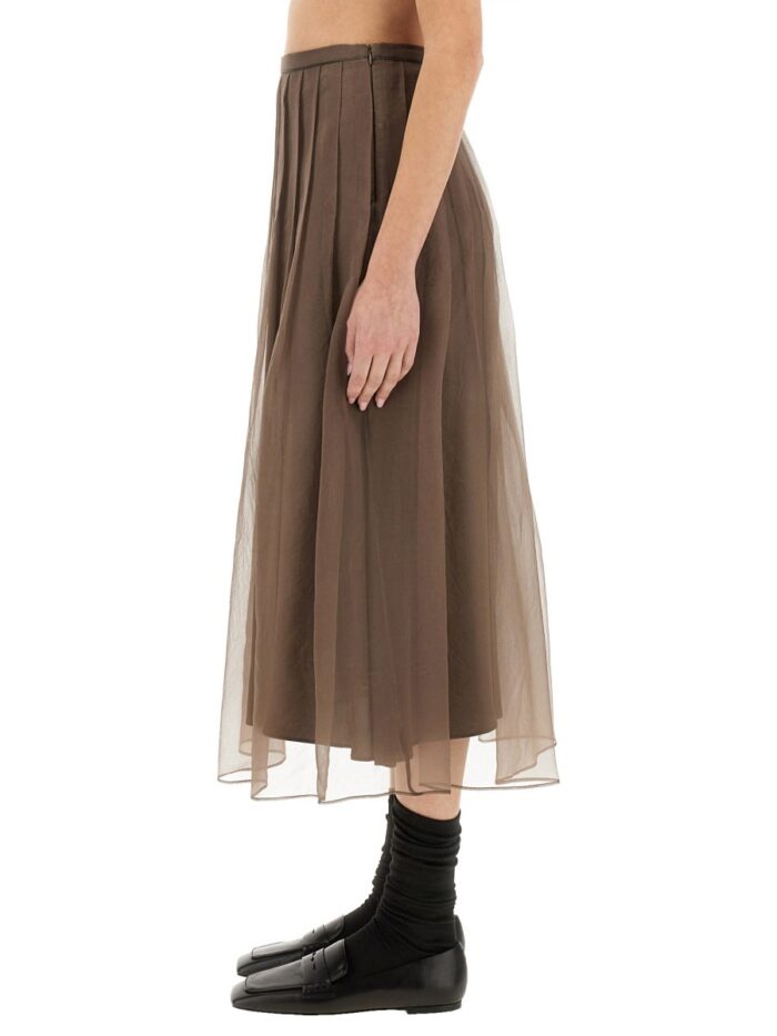 Brunello Cucinelli SILK PLEATED MIDI SKIRT