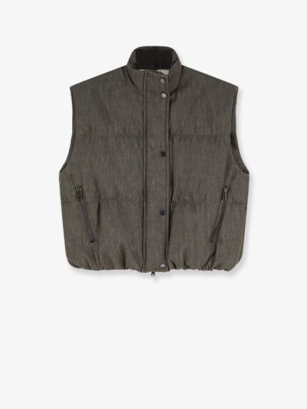Brunello Cucinelli Sleeveless Effect Twill-denim Down Jacket