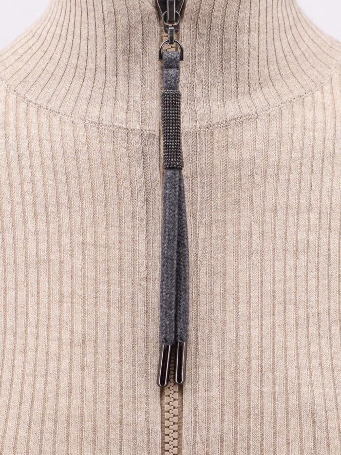 Brunello Cucinelli Sparkling Cashmere And Silk Ribbed Cardigan With Monili Detail
