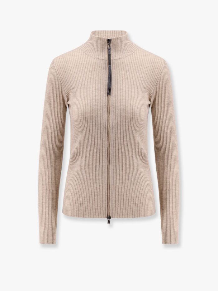 Brunello Cucinelli Sparkling Cashmere And Silk Ribbed Cardigan With Monili Detail
