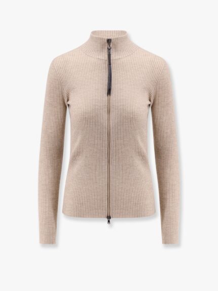 Brunello Cucinelli Sparkling Cashmere And Silk Ribbed Cardigan With Monili Detail