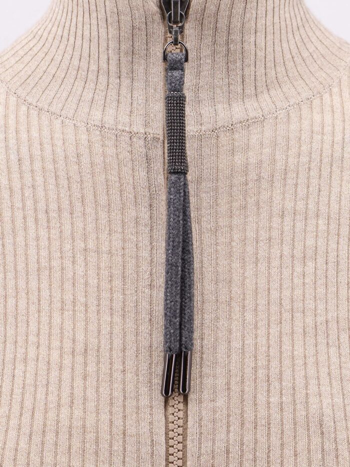 Brunello Cucinelli Sparkling Cashmere And Silk Ribbed Cardigan With Monili Detail