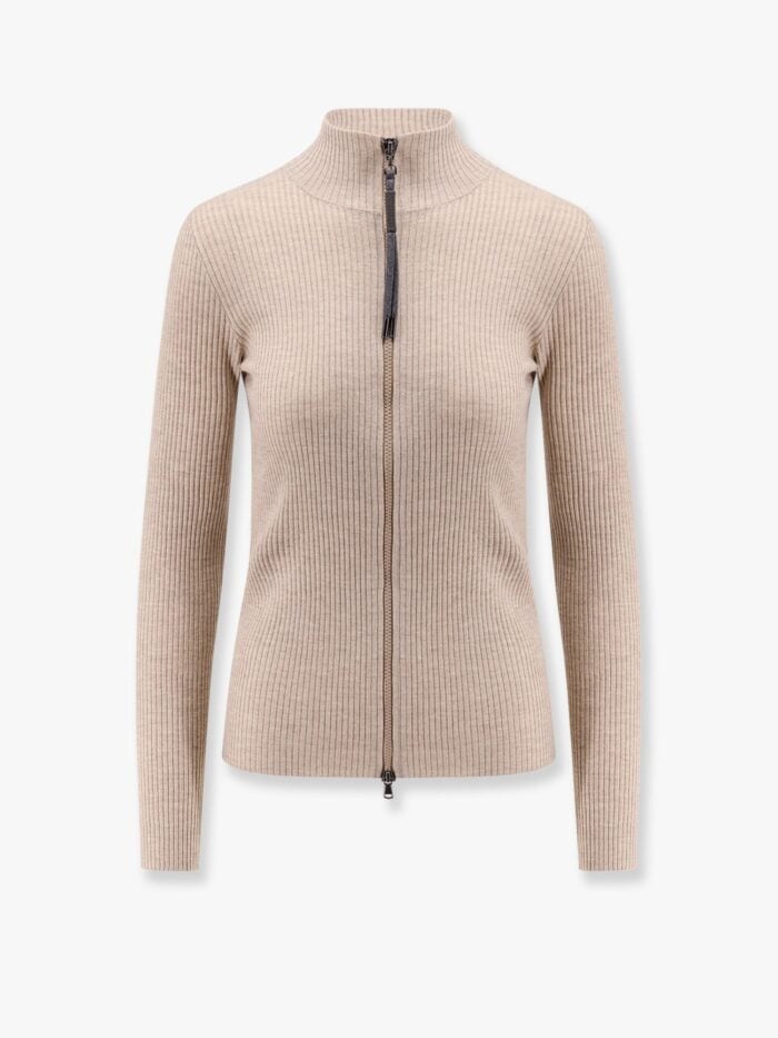 Brunello Cucinelli Sparkling Cashmere And Silk Ribbed Cardigan With Monili Detail