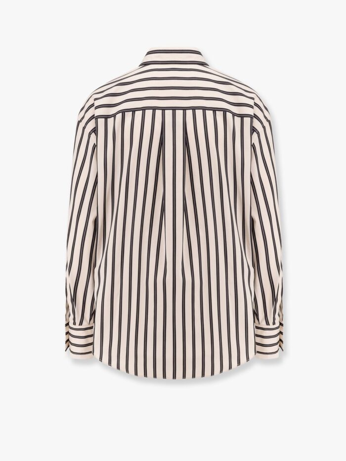 Brunello Cucinelli Striped Cotton And Silk Shirt With Embroidery