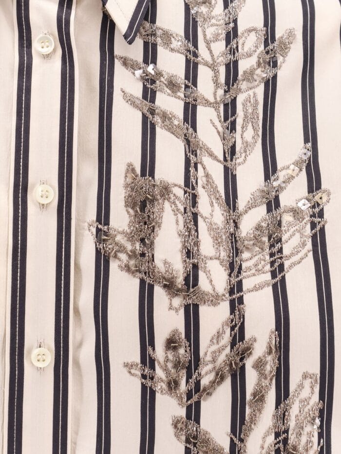 Brunello Cucinelli Striped Cotton And Silk Shirt With Embroidery