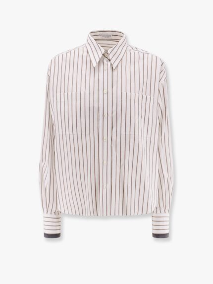 Brunello Cucinelli Striped Cotton Shirt With Monili Detail