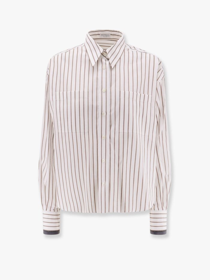 Brunello Cucinelli Striped Cotton Shirt With Monili Detail