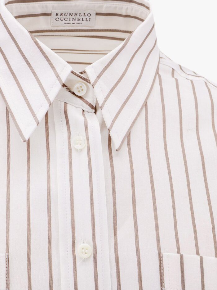 Brunello Cucinelli Striped Cotton Shirt With Monili Detail