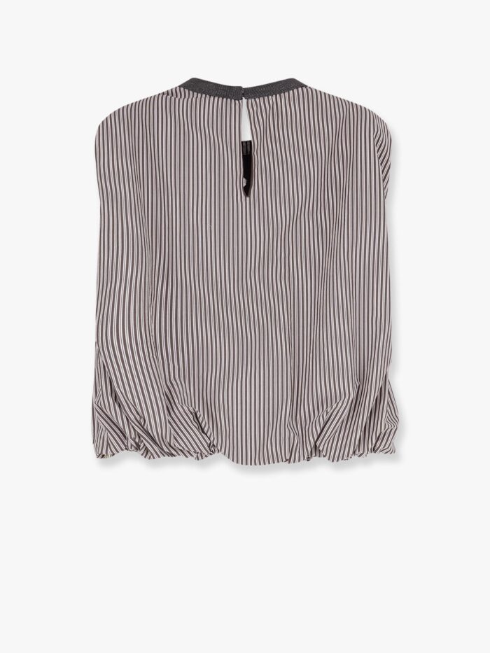 Brunello Cucinelli Striped Cotton Top With Monili Detail