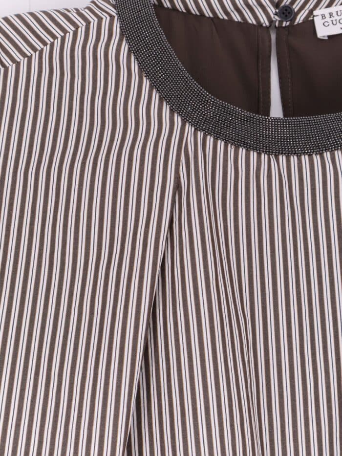Brunello Cucinelli Striped Cotton Top With Monili Detail