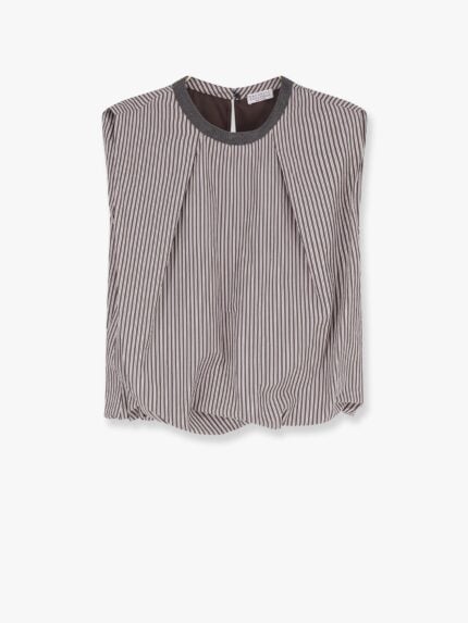 Brunello Cucinelli Striped Cotton Top With Monili Detail