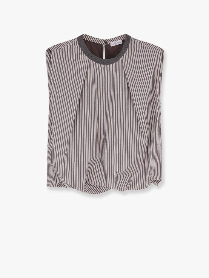 Brunello Cucinelli Striped Cotton Top With Monili Detail