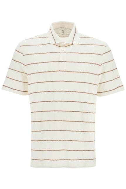 BRUNELLO CUCINELLI Striped Linen And Cotton Polo Shirt