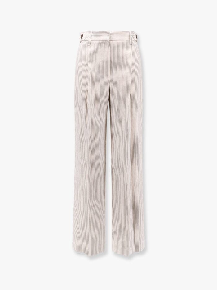 Brunello Cucinelli Striped Linen And Cotton Trousers