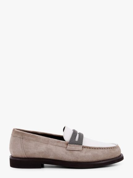 Brunello Cucinelli Suede And Leather Loafer With Monili Detail