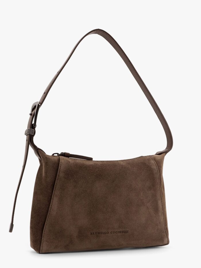 Brunello Cucinelli Suede And Leather Shoulder Bag With Monili Detail