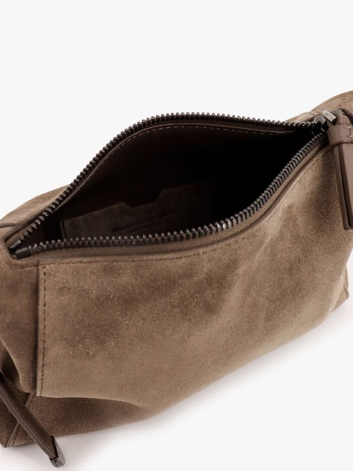 Brunello Cucinelli Suede And Leather Shoulder Bag With Monili Detail