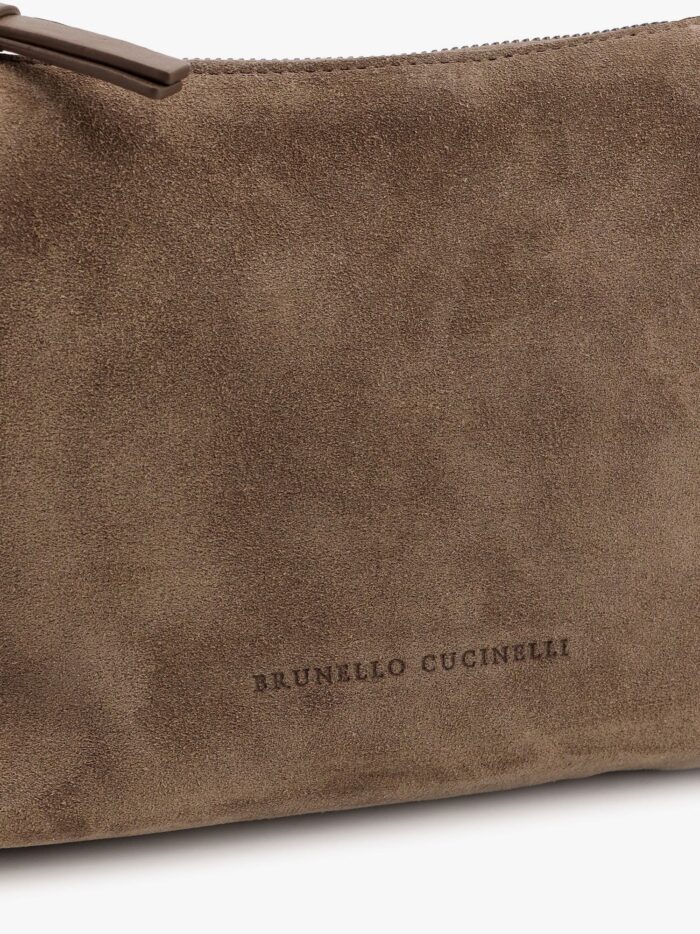 Brunello Cucinelli Suede And Leather Shoulder Bag With Monili Detail