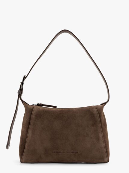 Brunello Cucinelli Suede And Leather Shoulder Bag With Monili Detail