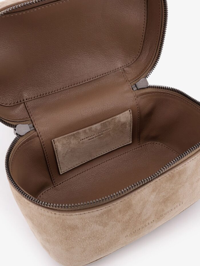 Brunello Cucinelli Suede Crossbody Bag With Leather Shoulder Strap
