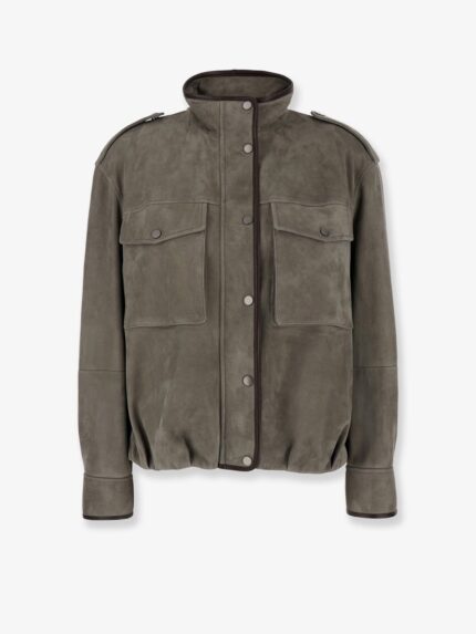 Brunello Cucinelli Suede Jacket With Leather Profiles