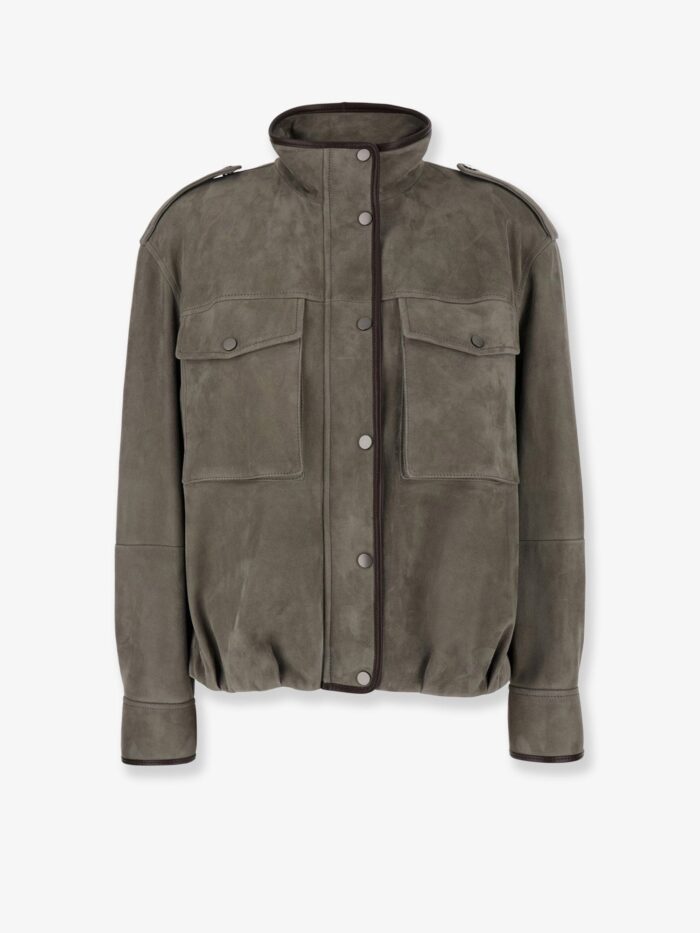 brunello cucinelli suede jacket with leather profiles Brunello Cucinelli Suede Jacket With Leather Profiles