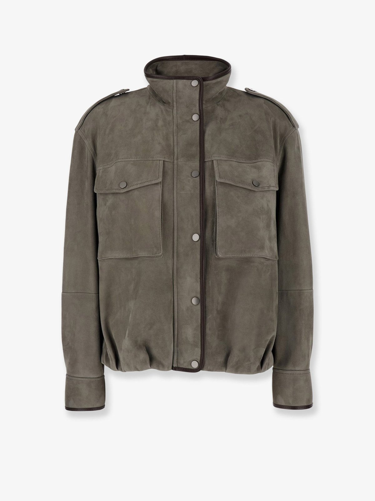 Brunello Cucinelli Suede Jacket With Leather Profiles