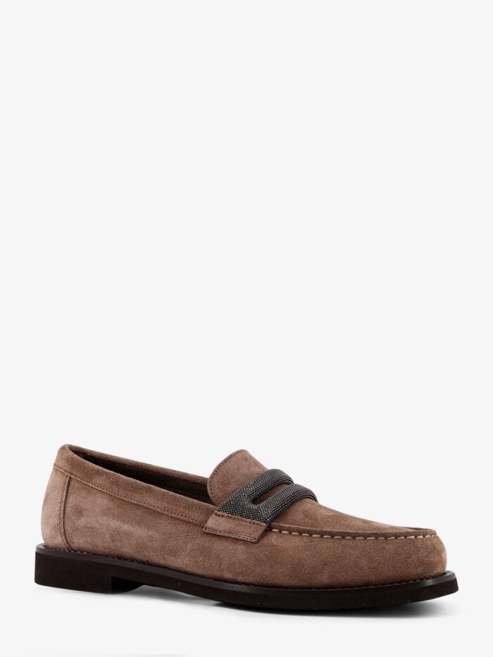 Brunello Cucinelli Suede Lofers With Monili Detail