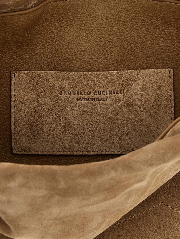 Brunello Cucinelli Suede Shoulder Bag With Logo On The Front