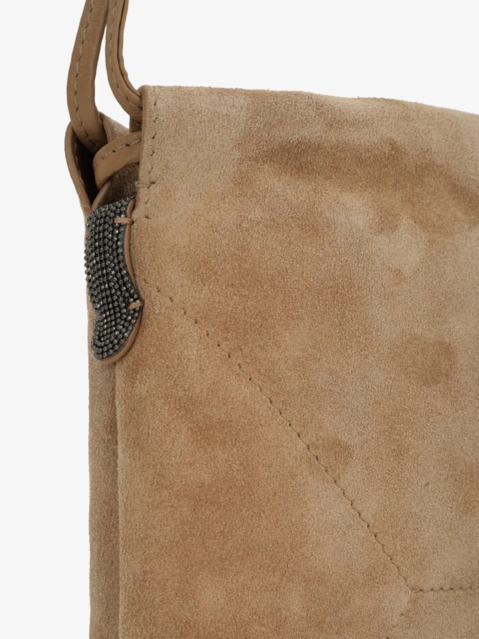 Brunello Cucinelli Suede Shoulder Bag With Logo On The Front