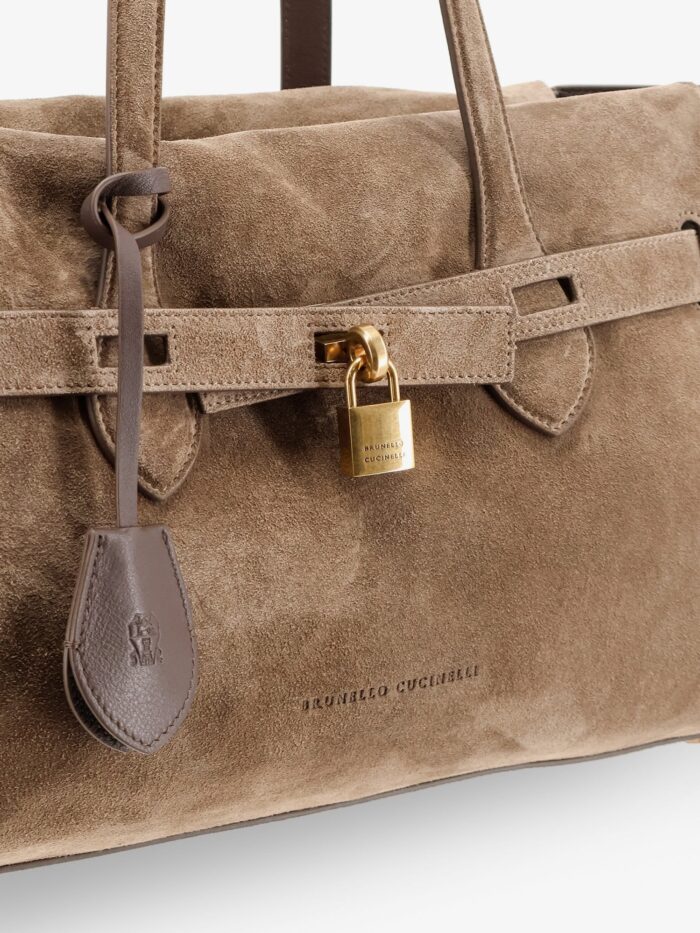 Brunello Cucinelli Suede Shoulder Bag With Logo Padlock Detail
