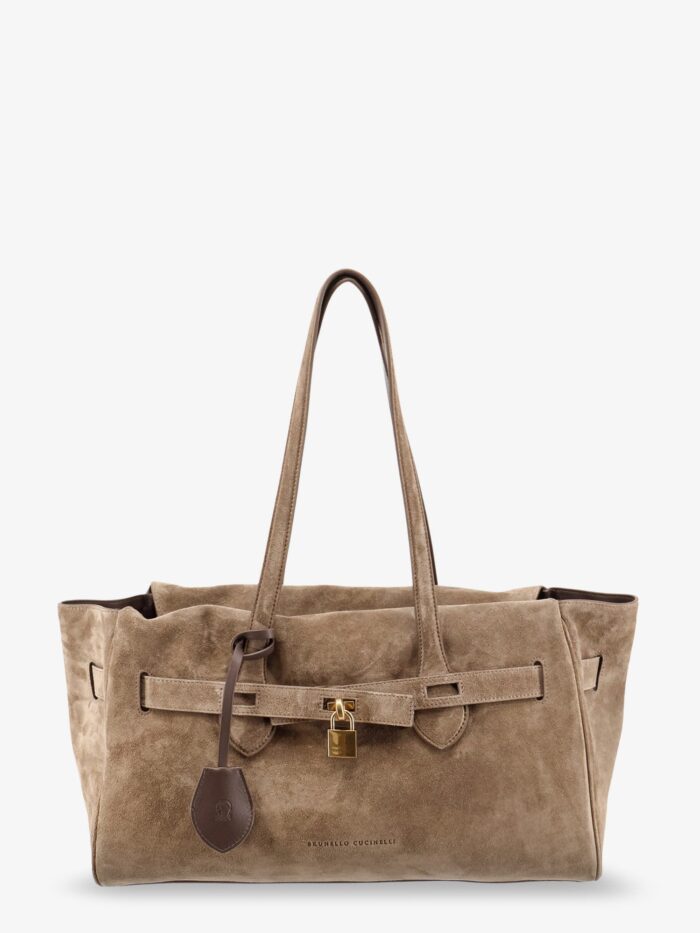 Brunello Cucinelli Suede Shoulder Bag With Logo Padlock Detail