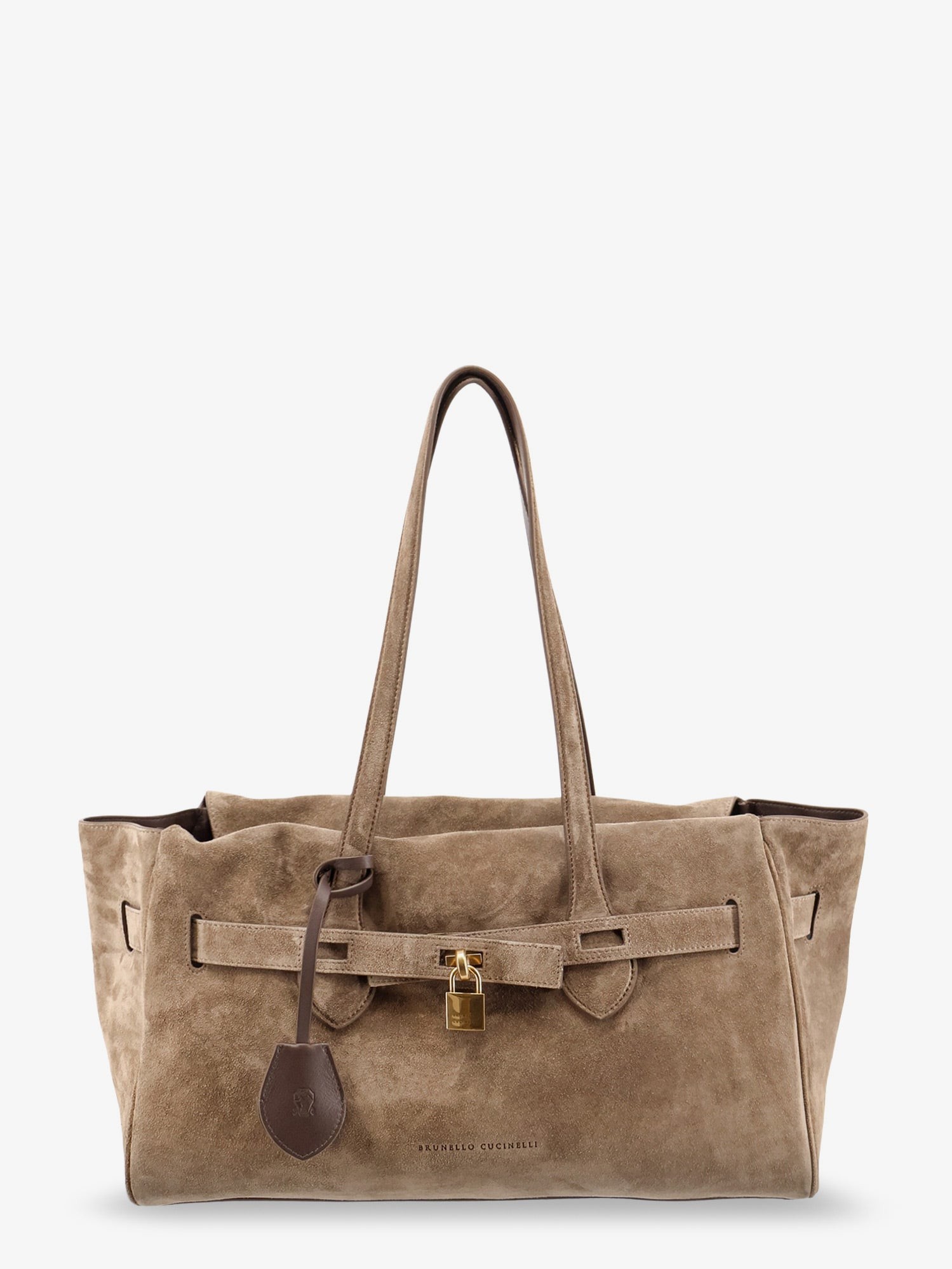 Brunello Cucinelli Suede Shoulder Bag With Logo Padlock Detail