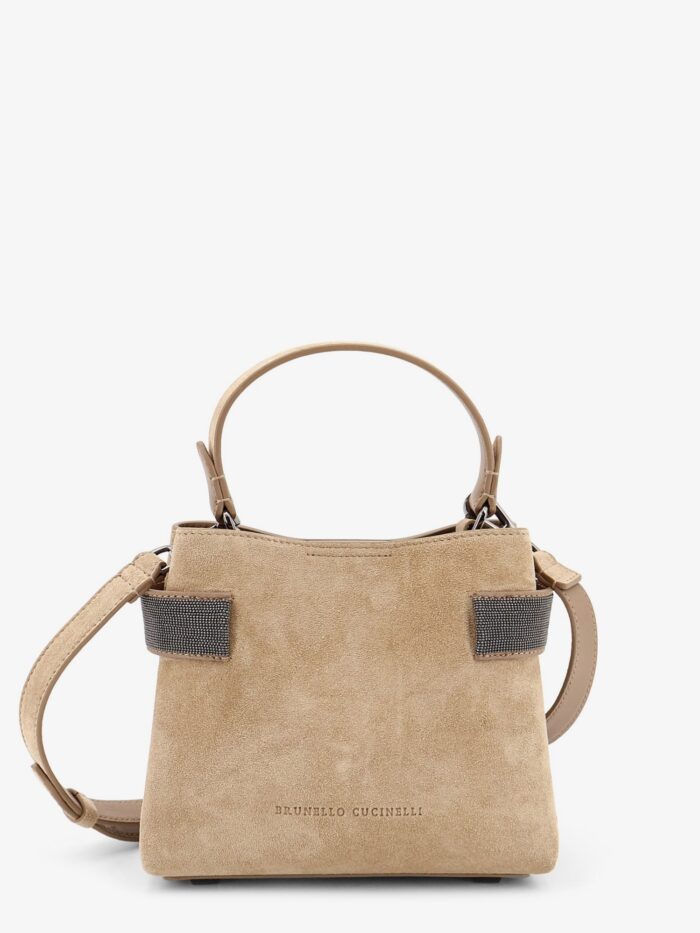 brunello cucinelli suede shoulder bag with monili detail Brunello Cucinelli Suede Shoulder Bag With Monili Detail