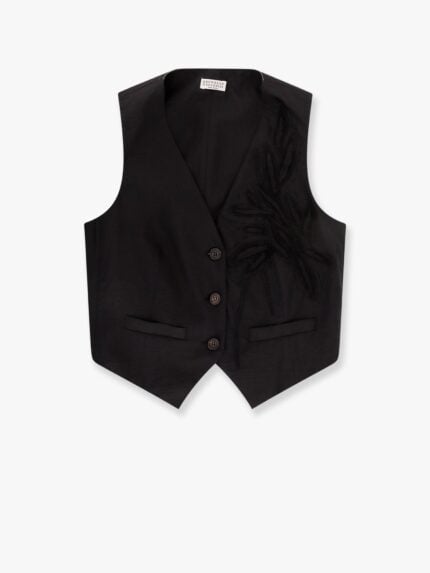 Brunello Cucinelli Techno Cotton Poplin Vest With Herbarium Appliqué And Monili