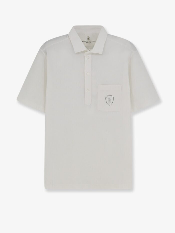 brunello cucinelli virgin wool polo shirt with front logo patch Brunello Cucinelli Virgin Wool Polo Shirt With Front Logo Patch