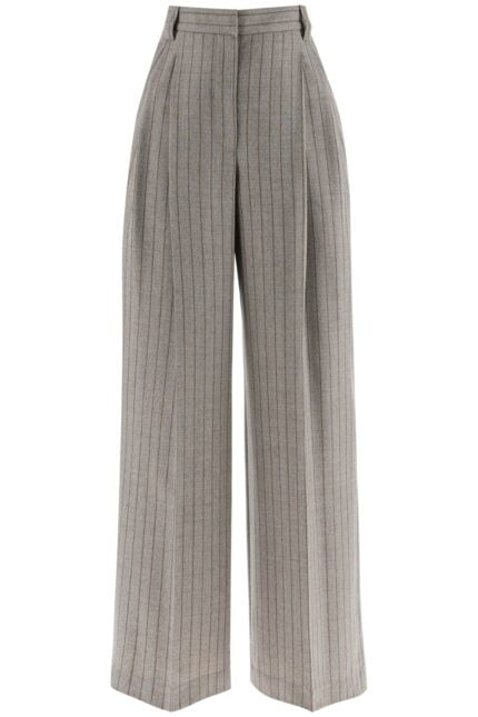 BRUNELLO CUCINELLI Wide Virgin Wool Pinstripe Trousers