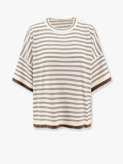 Brunello Cucinelli Wool And Cashmere Sweater With Striped Motif