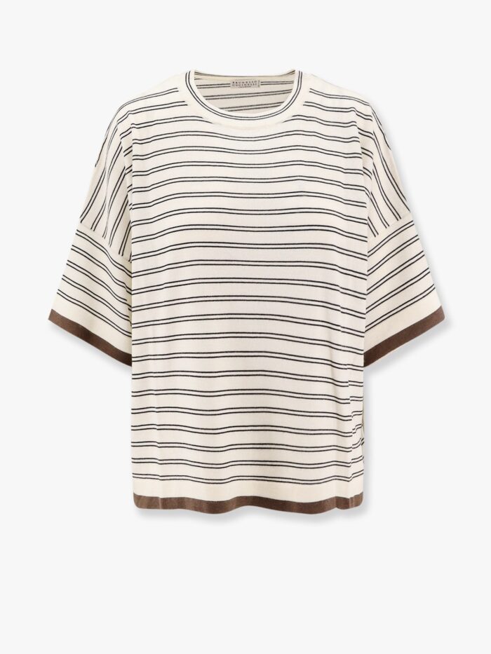 Brunello Cucinelli Wool And Cashmere Sweater With Striped Motif