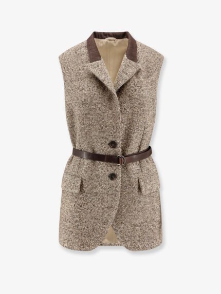 Brunello Cucinelli Wool Blend Vest With Leather Belt