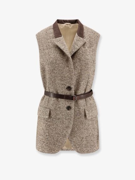 Brunello Cucinelli Wool Blend Vest With Leather Belt
