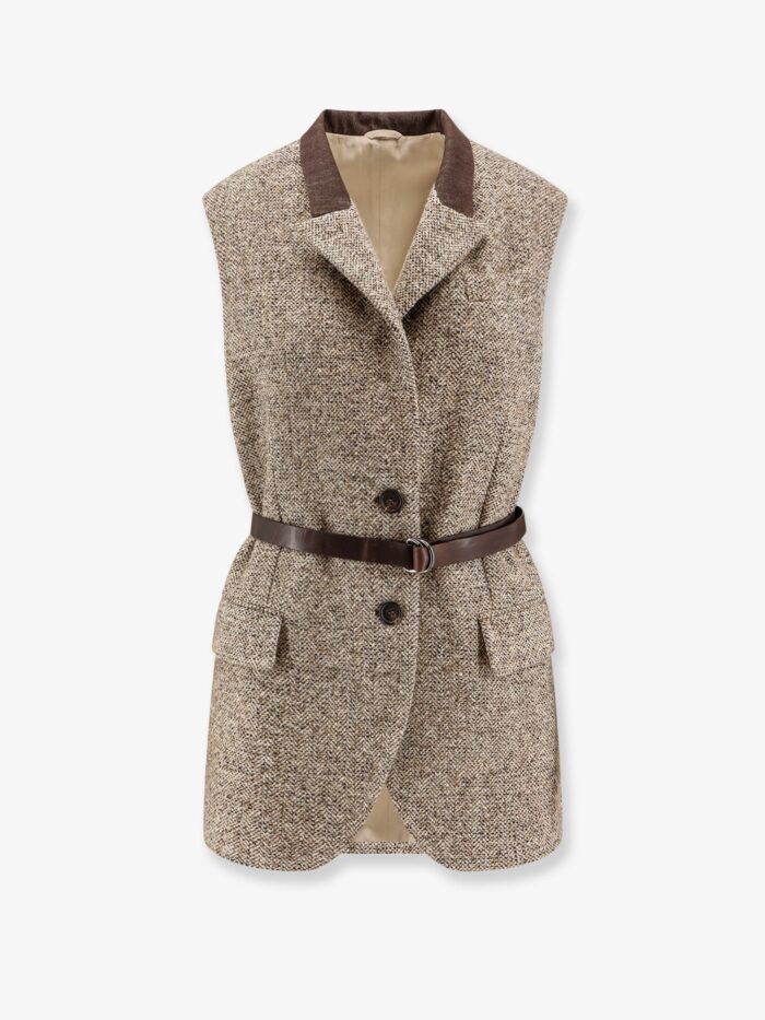 Brunello Cucinelli Wool Blend Vest With Leather Belt
