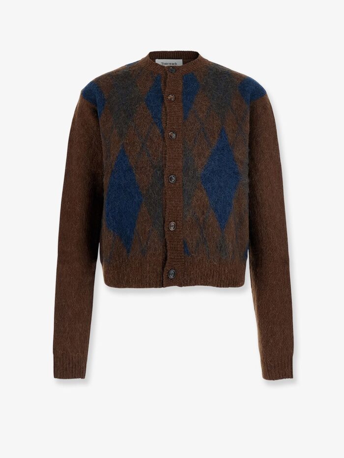 tonywack brushed argyle cardigan in alpaca blend TONYWACK Brushed Argyle Cardigan In Alpaca Blend