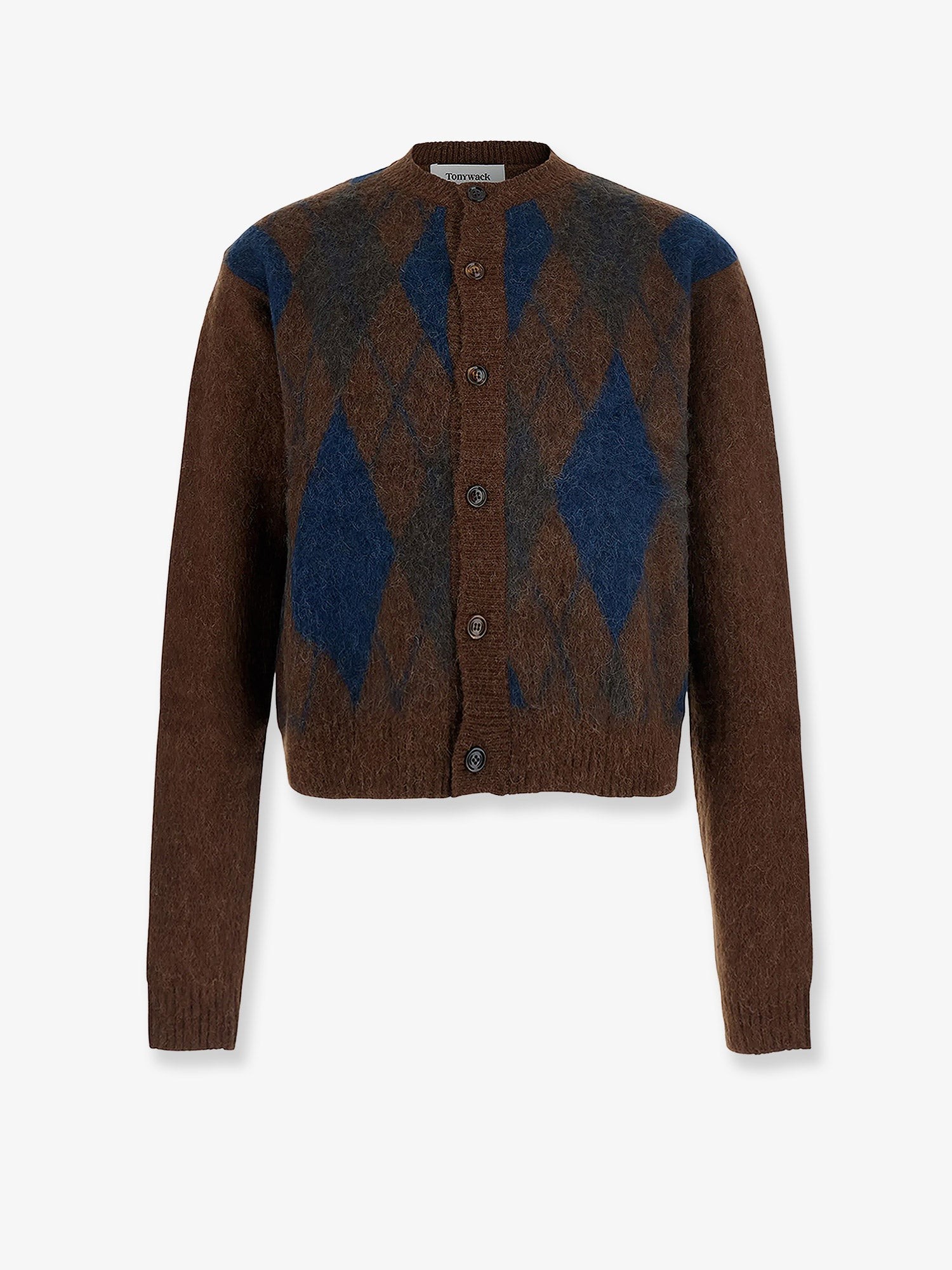 TONYWACK Brushed Argyle Cardigan In Alpaca Blend