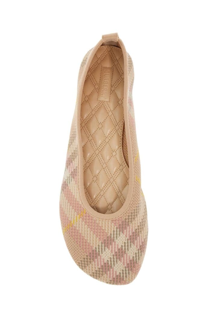 BURBERRY Beige Check Knit Ballerinas With Rubber Sole