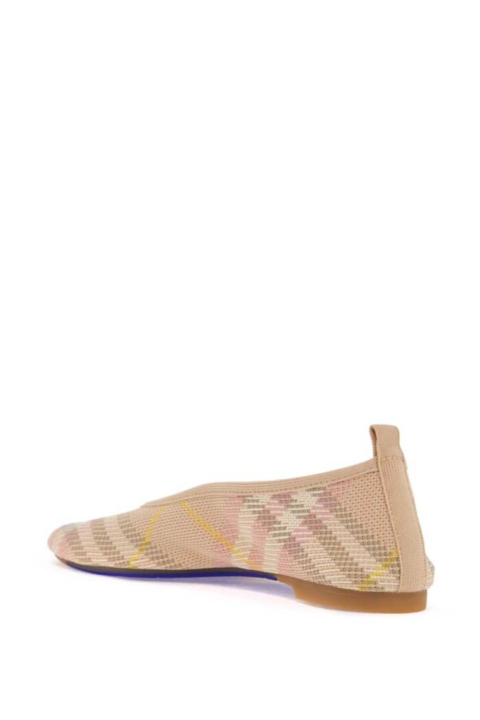 BURBERRY Beige Check Knit Ballerinas With Rubber Sole