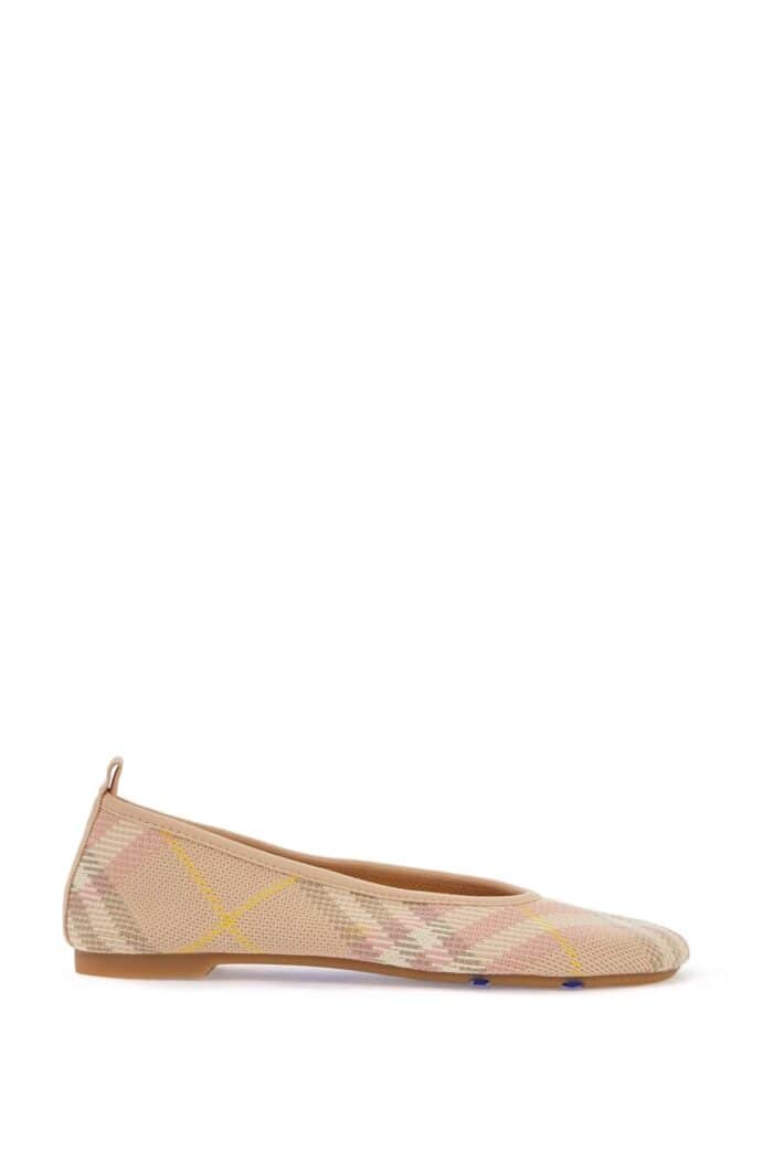 BURBERRY Beige Check Knit Ballerinas With Rubber Sole