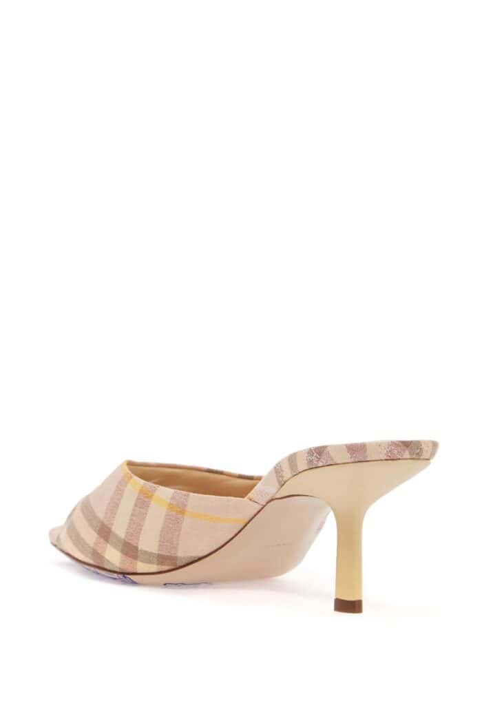 BURBERRY Beige Check Linen Mule Sandals With 6.5 Cm Heel Lf Mews 65 Chk 162393