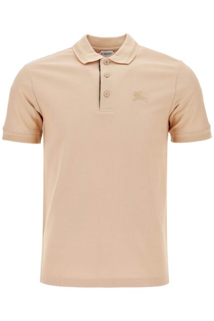 BURBERRY Beige Cotton Polo With Ekd Embroidered Logo