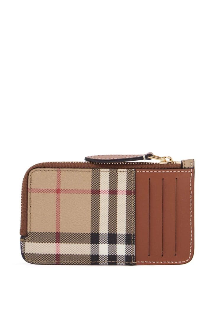 BURBERRY Beige Leather Wallet With Check Pattern And Zip Closure